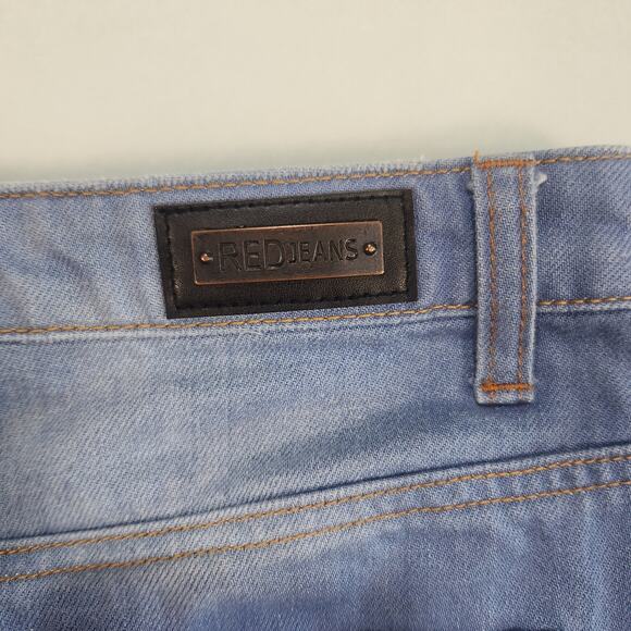 Womens  Blue Jean Skirt XL Patch Red Jeans NYC - Picture 10 of 10